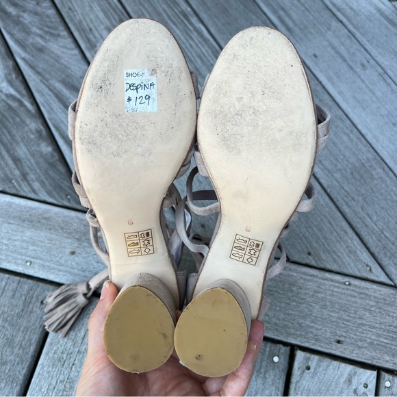 Jeffrey Campbell Despina Gray Taupe Suede Strappy Tassel Block Heels Size 6 - Picture 15 of 16